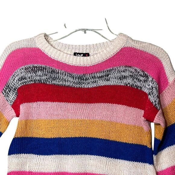 Love by Marcy Sweater Womens Small Multicolor Stripe Crewneck Pullover Tunic - Picture 8 of 11